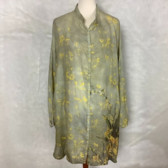 North Sails Green Yellow Floral Internal Drawcord Jacket Dress L - Picture 1 of 8